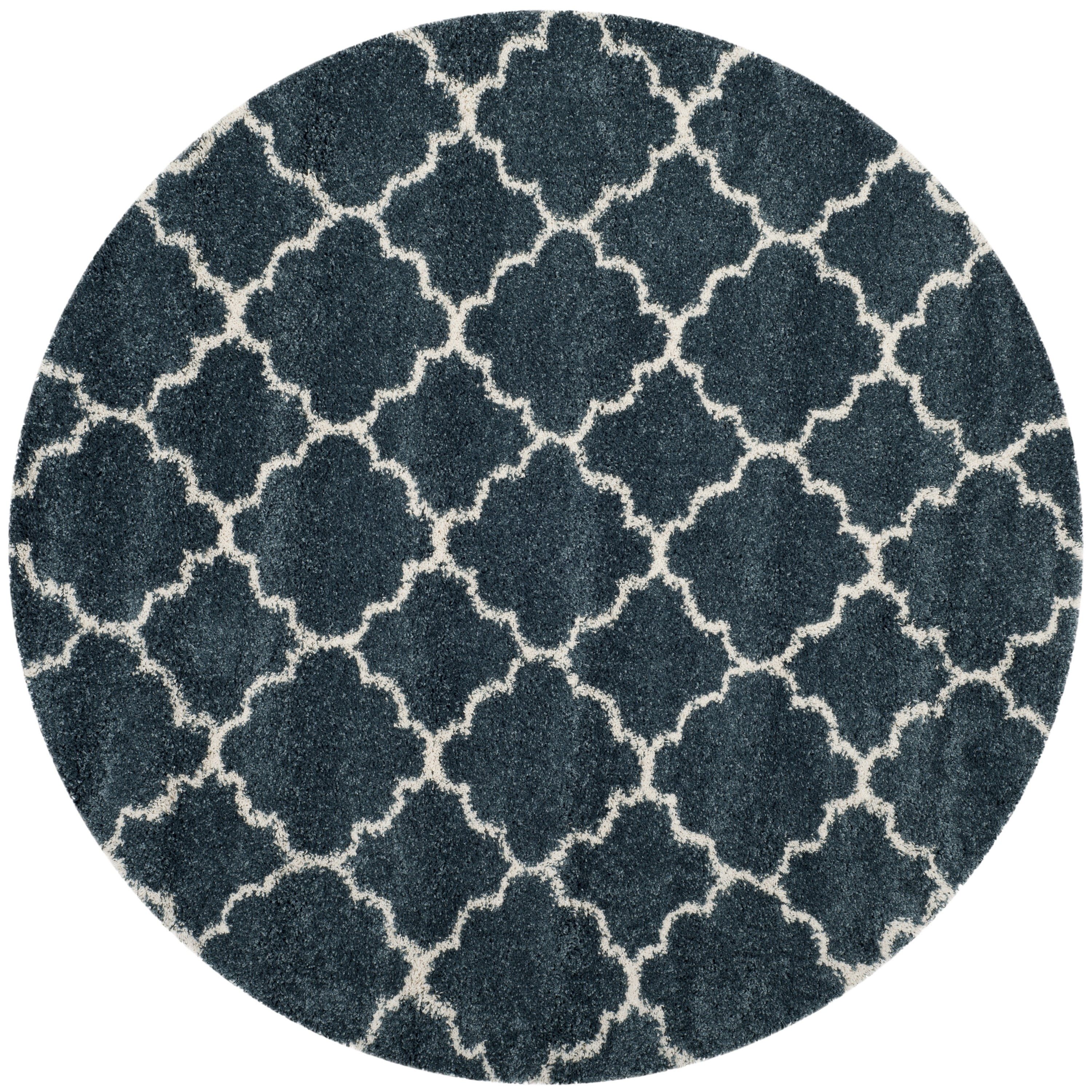 SAFAVIEH Hudson Jaye Plush Geometric Shag Area Rug, Slate Blue/Ivory, 5' x 5' Round