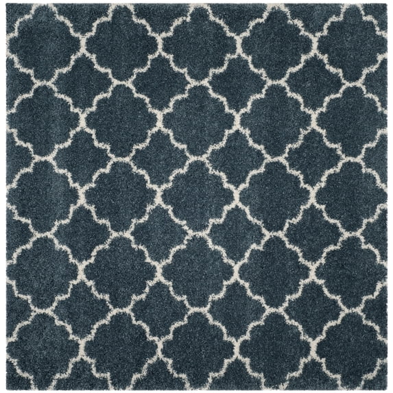 SAFAVIEH Hudson Jaye Plush Geometric Shag Area Rug, Slate Blue/Ivory, 9' x 9' Square