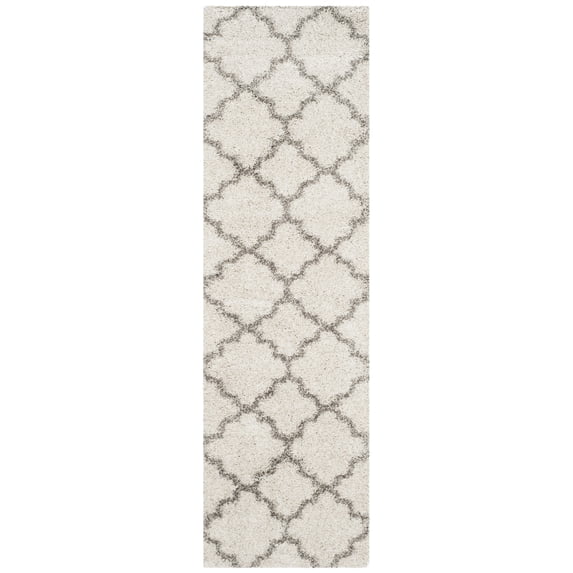 SAFAVIEH Hudson Jaye Plush Geometric Shag Runner Rug, Ivory/Grey, 2'3" x 16'