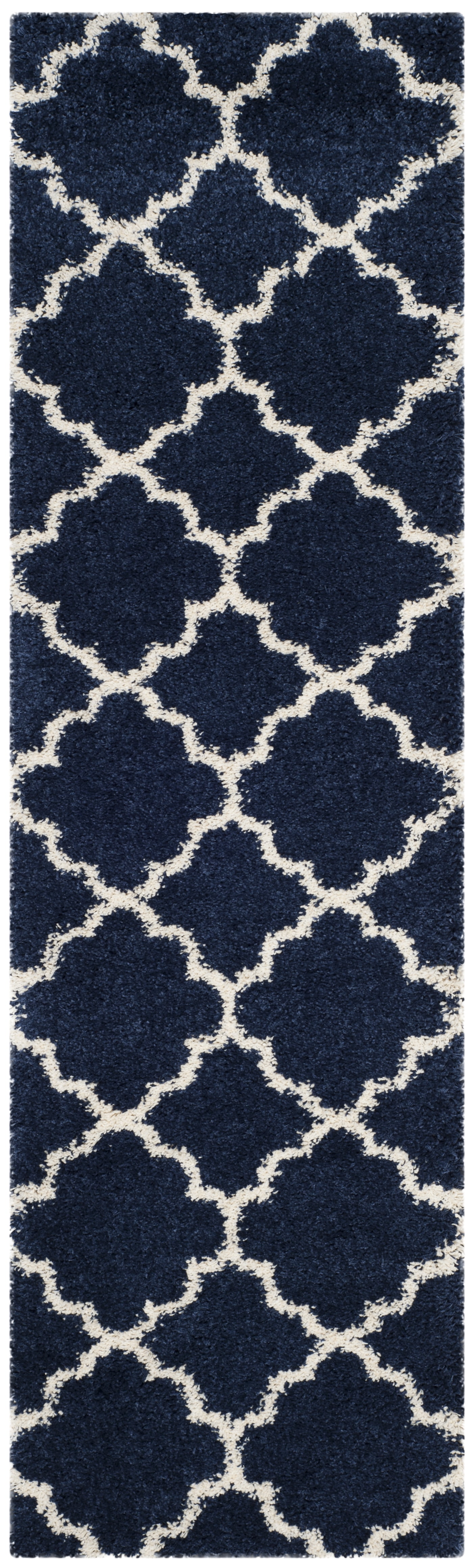 SAFAVIEH Hudson Jaye Plush Geometric Shag Runner Rug, Navy/Ivory, 2'3" x 16'