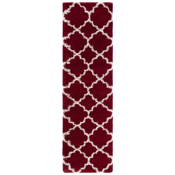 SAFAVIEH Hudson Jaye Plush Geometric Shag Runner Rug, Red/Ivory, 2'3" x 8'