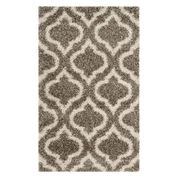SAFAVIEH Hudson Louise Geometric Shag Area Rug, Grey/Ivory, 7' x 7' Square