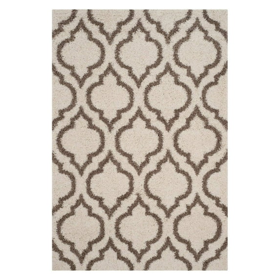 SAFAVIEH Hudson Louise Geometric Shag Area Rug, Ivory/Beige, 7' x 7' Square