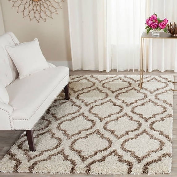 SAFAVIEH Hudson Louise Geometric Shag Area Rug, Ivory/Beige, 8' x 10'