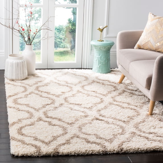 SAFAVIEH Hudson Louise Geometric Shag Area Rug, Ivory/Beige, 9' x 12'