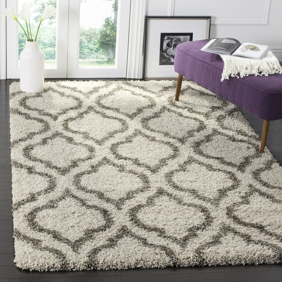 SAFAVIEH Hudson Louise Geometric Shag Area Rug, Ivory/Grey, 4' x 6'