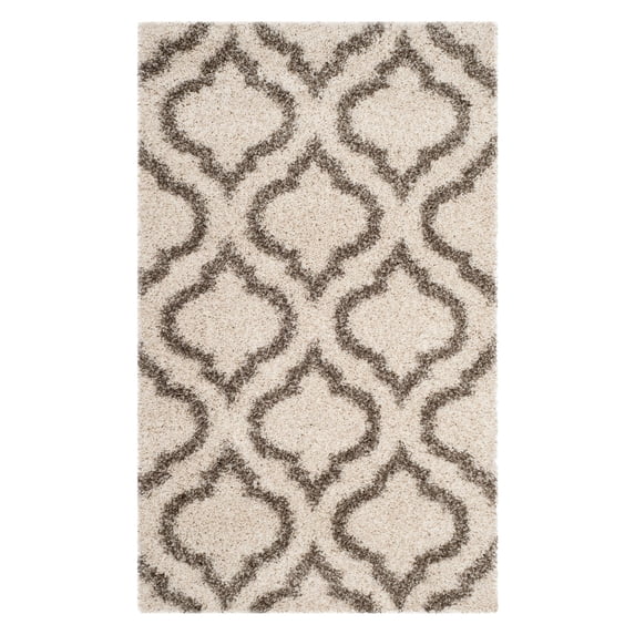 SAFAVIEH Hudson Louise Geometric Shag Area Rug, Ivory/Grey, 7' x 7' Round