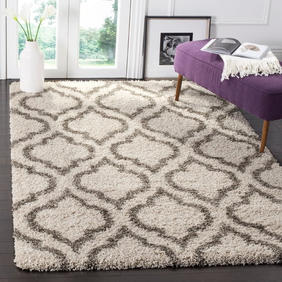 SAFAVIEH Hudson Louise Geometric Shag Area Rug, Ivory/Grey, 9' x 12'