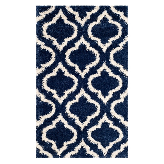 SAFAVIEH Hudson Louise Geometric Shag Area Rug, Navy/Ivory, 3' x 5'