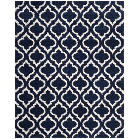 SAFAVIEH Hudson Louise Geometric Shag Area Rug, Navy/Ivory, 7' x 7' Square