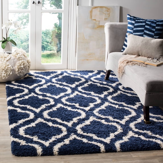 SAFAVIEH Hudson Louise Geometric Shag Area Rug, Navy/Ivory, 9' x 12'