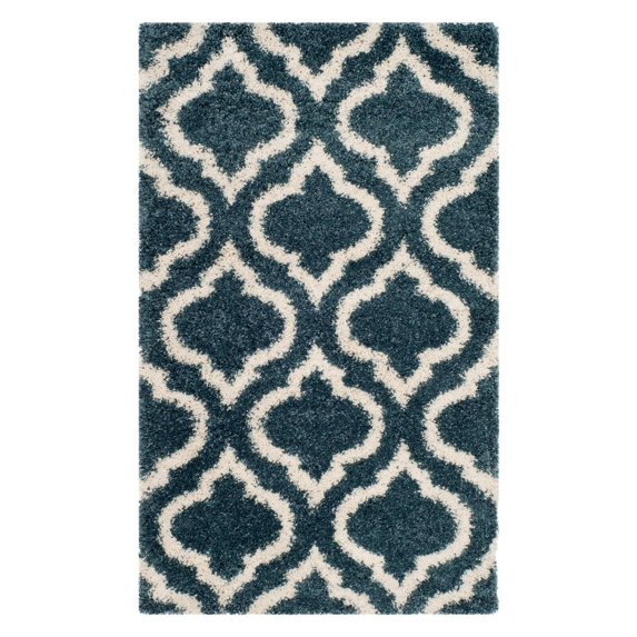 SAFAVIEH Hudson Louise Geometric Shag Area Rug, Slate Blue/Ivory, 3' x 5'