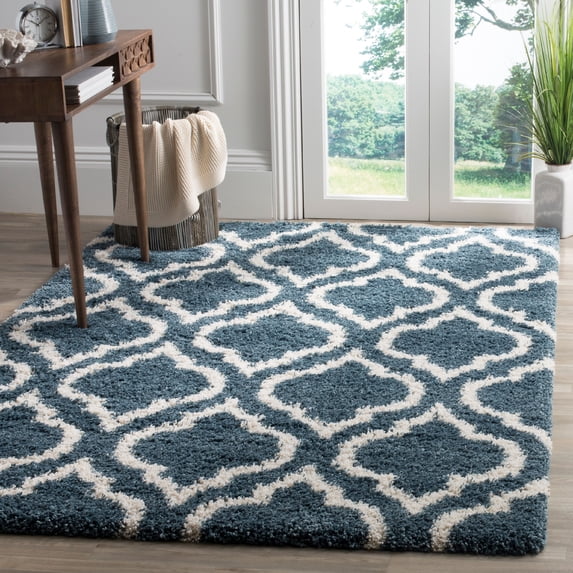 SAFAVIEH Hudson Louise Geometric Shag Area Rug, Slate Blue/Ivory, 9' x 12'