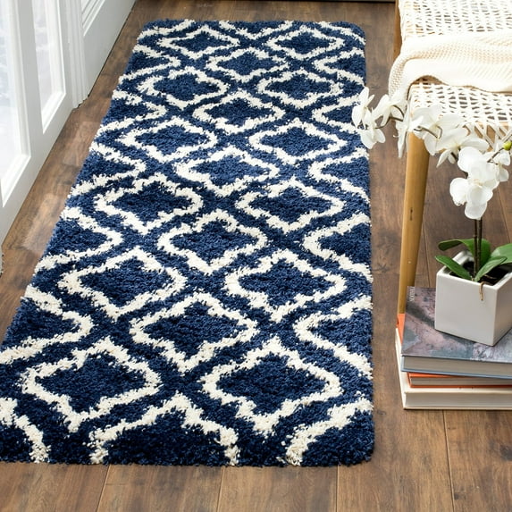SAFAVIEH Hudson Louise Geometric Shag Runner Rug, Navy/Ivory, 2'3" x 8'
