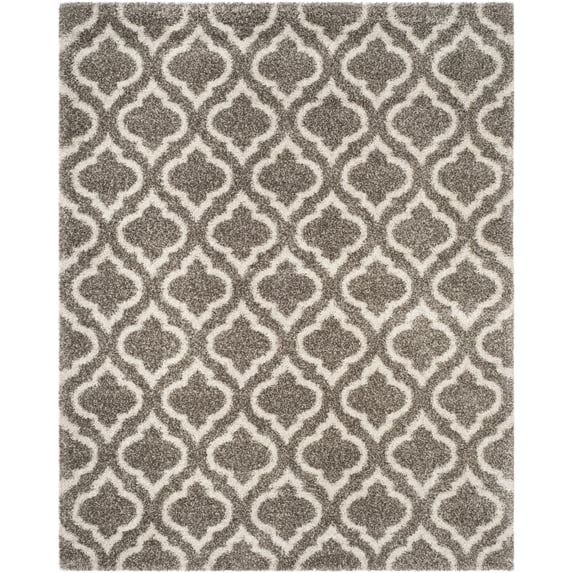 SAFAVIEH Hudson Louise Plush Geometric Shag Area Rug, Grey/Ivory, 11' x 15'