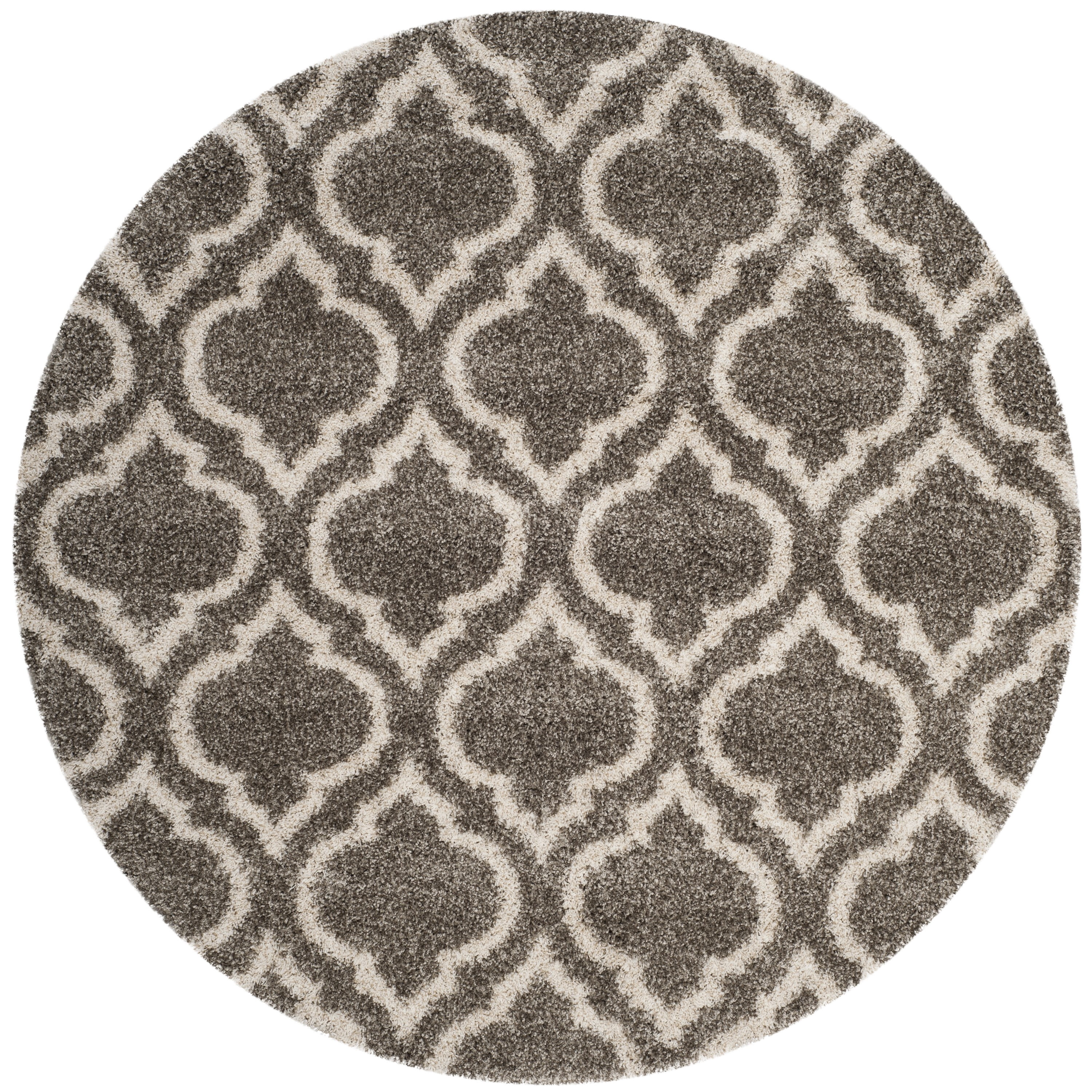 SAFAVIEH Hudson Louise Plush Geometric Shag Area Rug, Grey/Ivory, 3' x 3' Round