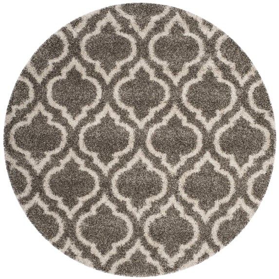 SAFAVIEH Hudson Louise Plush Geometric Shag Area Rug, Grey/Ivory, 3' x 3' Round