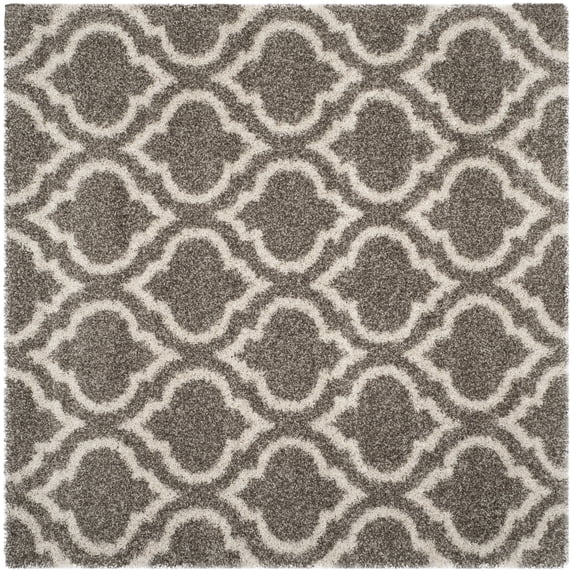 SAFAVIEH Hudson Louise Plush Geometric Shag Area Rug, Grey/Ivory, 3' x 3' Square