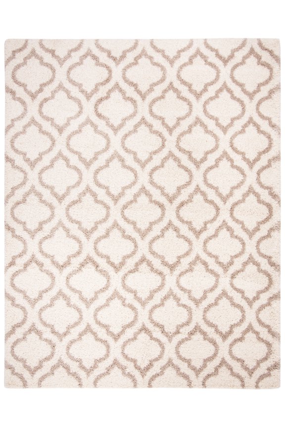 Hudson Louise Plush Geometric Shag Area Rug, Ivory/Beige, 10' x 14'