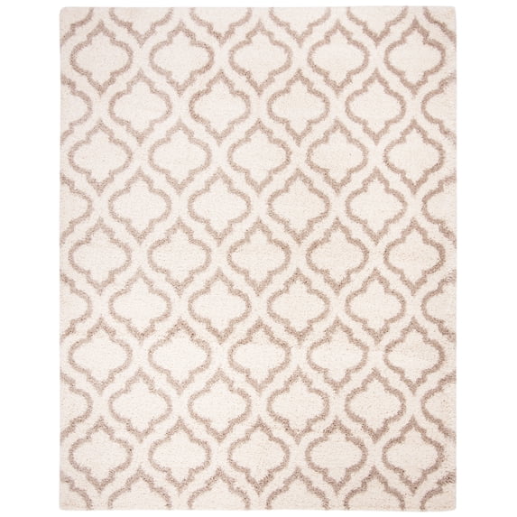 SAFAVIEH Hudson Louise Plush Geometric Shag Area Rug, Ivory/Beige, 10' x 14'