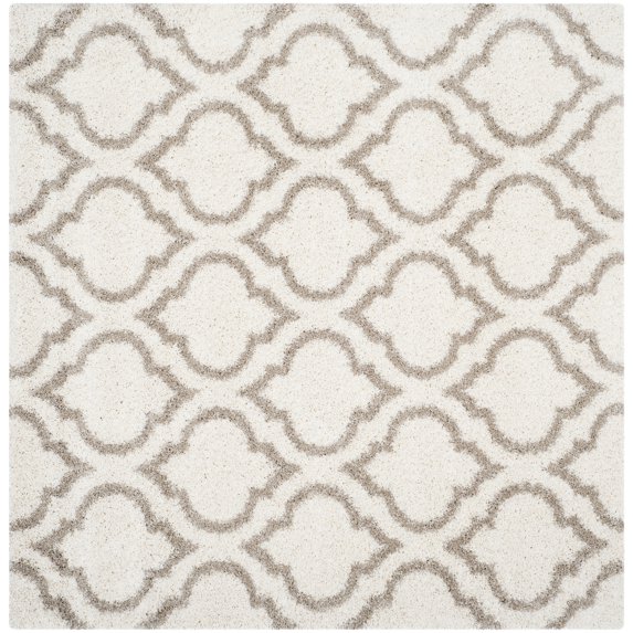 SAFAVIEH Hudson Louise Plush Geometric Shag Area Rug, Ivory/Beige, 3' x 3' Square