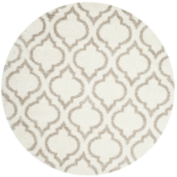 SAFAVIEH Hudson Louise Plush Geometric Shag Area Rug, Ivory/Beige, 5' x 5' Round