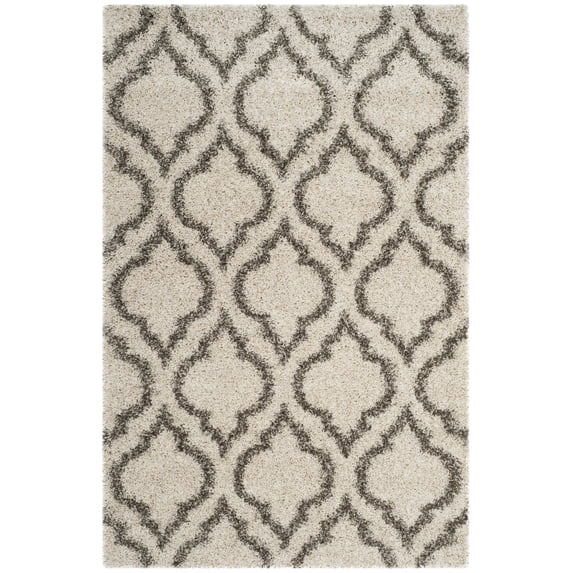 SAFAVIEH Hudson Louise Plush Geometric Shag Area Rug, Ivory/Grey, 2'3" x 3'9"