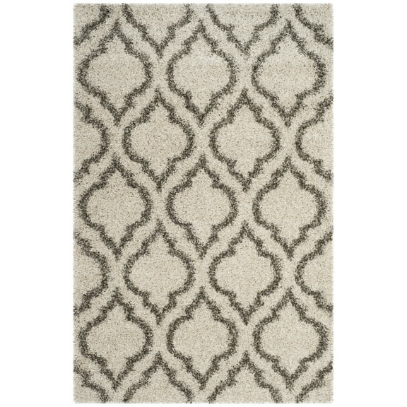 SAFAVIEH Hudson Louise Plush Geometric Shag Area Rug, Ivory/Grey, 2' x 3'