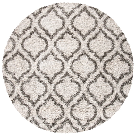 SAFAVIEH Hudson Louise Plush Geometric Shag Area Rug, Ivory/Grey, 4' x 4' Round