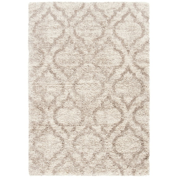 SAFAVIEH Hudson Louise Plush Geometric Shag Area Rug, Multi Ivory/Beige, 3' x 5'
