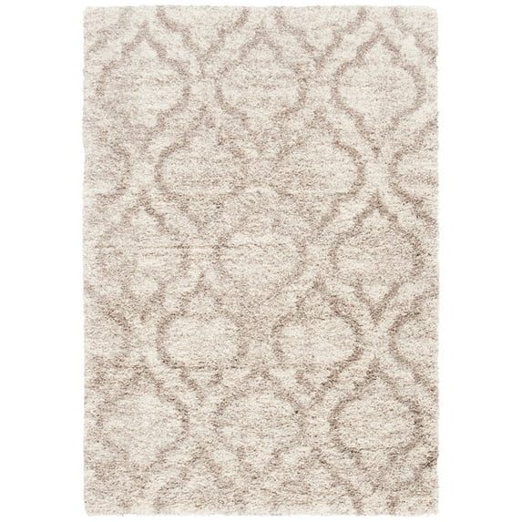SAFAVIEH Hudson Louise Plush Geometric Shag Area Rug, Multi Ivory/Beige, 3' x 5'