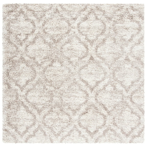 SAFAVIEH Hudson Louise Plush Geometric Shag Area Rug, Multi Ivory/Beige, 7' x 7' Square