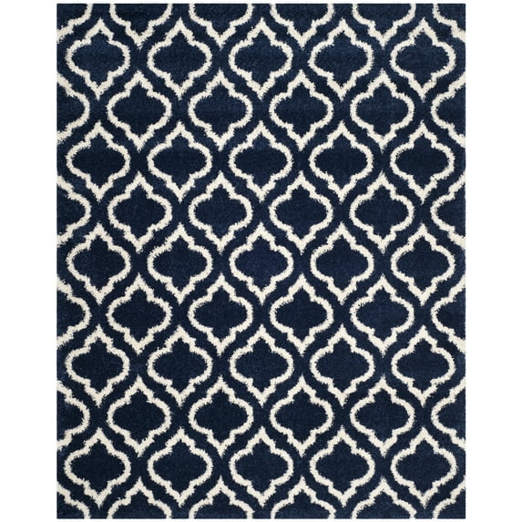 SAFAVIEH Hudson Louise Plush Geometric Shag Area Rug, Navy/Ivory, 10' x 14'