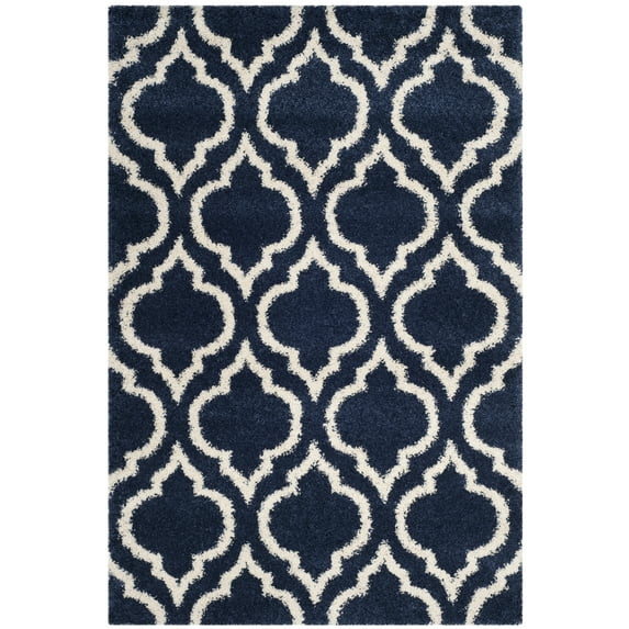 SAFAVIEH Hudson Louise Plush Geometric Shag Area Rug, Navy/Ivory, 2'3" x 3'9"