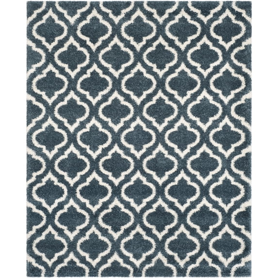 SAFAVIEH Hudson Louise Plush Geometric Shag Area Rug, Slate Blue/Ivory, 10' x 14'
