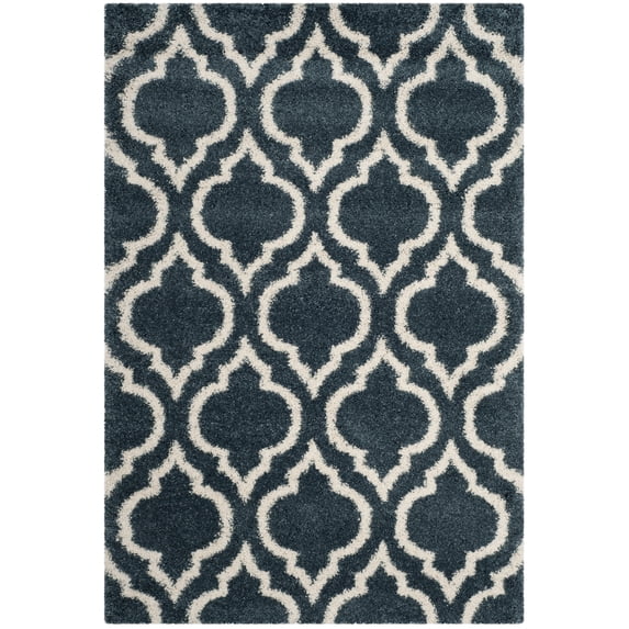 SAFAVIEH Hudson Louise Plush Geometric Shag Area Rug, Slate Blue/Ivory, 2'3" x 3'9"