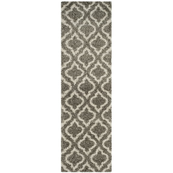 SAFAVIEH Hudson Louise Plush Geometric Shag Runner Rug, Grey/Ivory, 2'3" x 14'