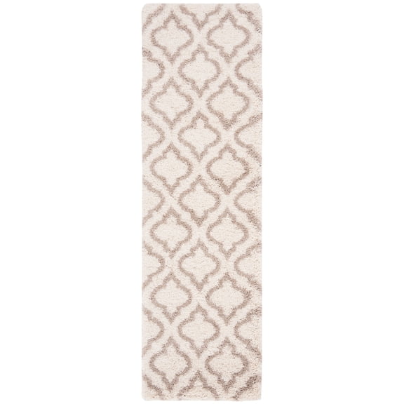 SAFAVIEH Hudson Louise Plush Geometric Shag Runner Rug, Ivory/Beige, 2'3" x 6'