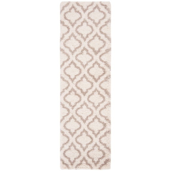 SAFAVIEH Hudson Louise Plush Geometric Shag Runner Rug, Ivory/Beige, 2'3" x 6'