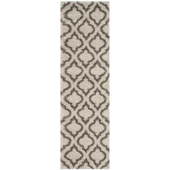 SAFAVIEH Hudson Louise Plush Geometric Shag Runner Rug, Ivory/Grey, 2'3" x 12'