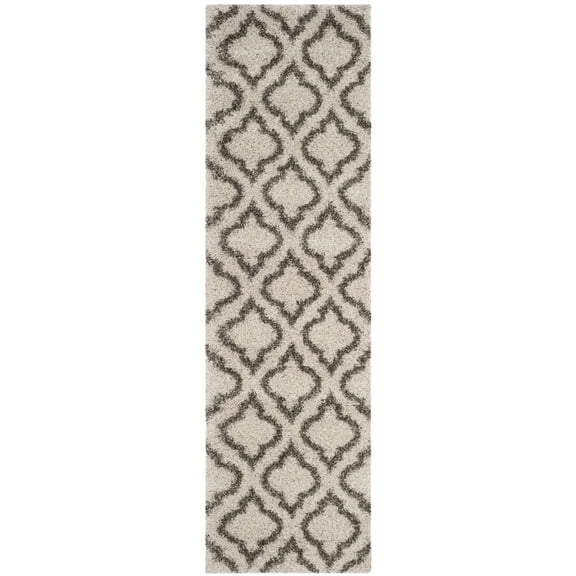 SAFAVIEH Hudson Louise Plush Geometric Shag Runner Rug, Ivory/Grey, 2'3" x 6'