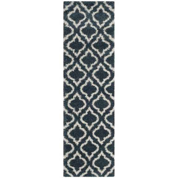 SAFAVIEH Hudson Louise Plush Geometric Shag Runner Rug, Slate Blue/Ivory, 2'3" x 6'