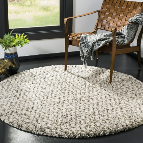 SAFAVIEH Hudson Merrilyn Chevron Shag Area Rug, Ivory/Grey, 5' x 5' Round