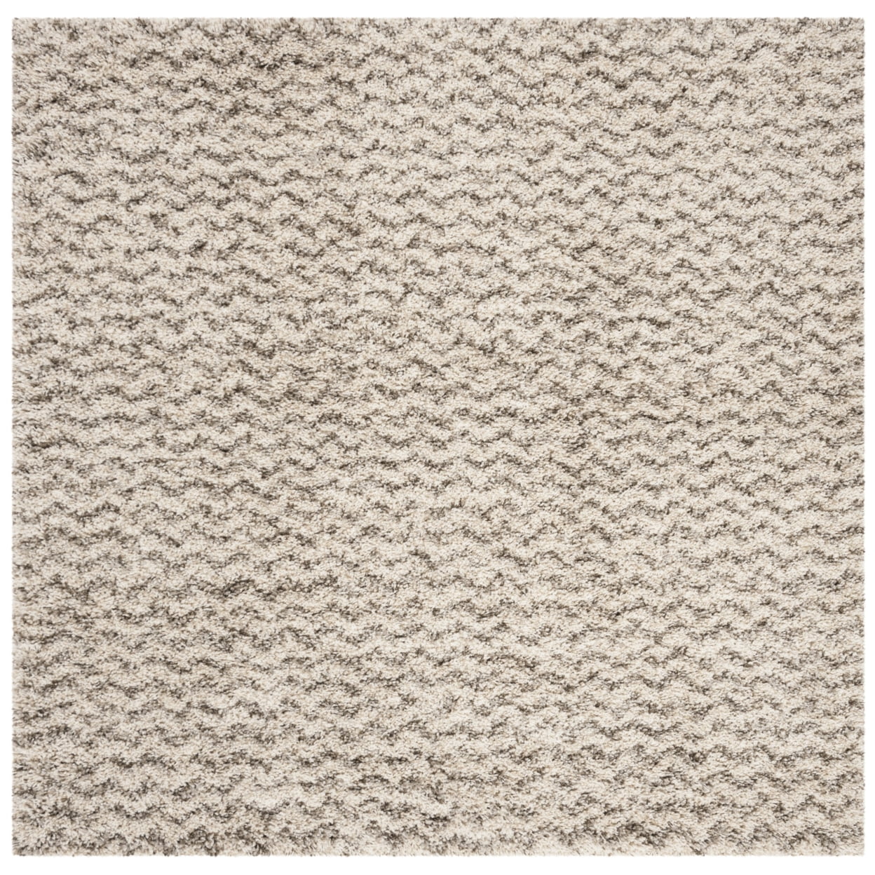 Ivory and Grey High Pile Shag Square Area Rug