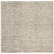 SAFAVIEH Hudson Merrilyn Chevron Shag Area Rug, Ivory/Grey, 7' x 7' Square