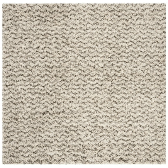 SAFAVIEH Hudson Merrilyn Chevron Shag Area Rug, Ivory/Grey, 7' x 7' Square