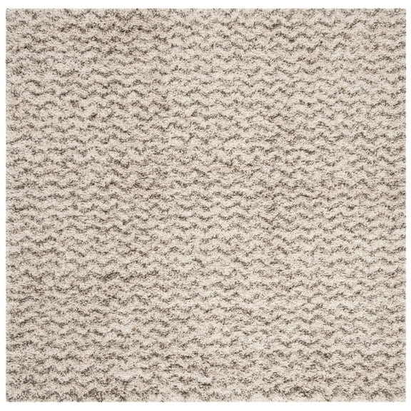 SAFAVIEH Hudson Merrilyn Chevron Shag Area Rug, Ivory/Grey, 7' x 7' Square