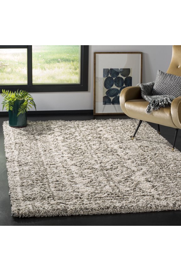 Hudson Raphael Geometric Shag Area Rug, Ivory/Grey, 5'1" x 7'6"