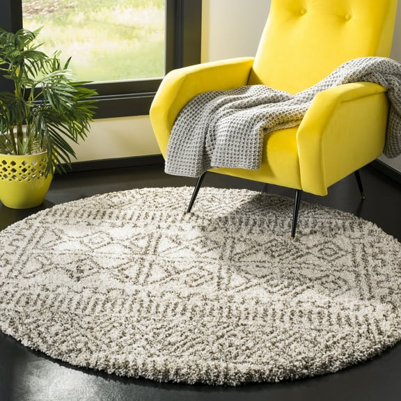 SAFAVIEH Hudson Raphael Geometric Shag Area Rug, Ivory/Grey, 7' x 7' Round