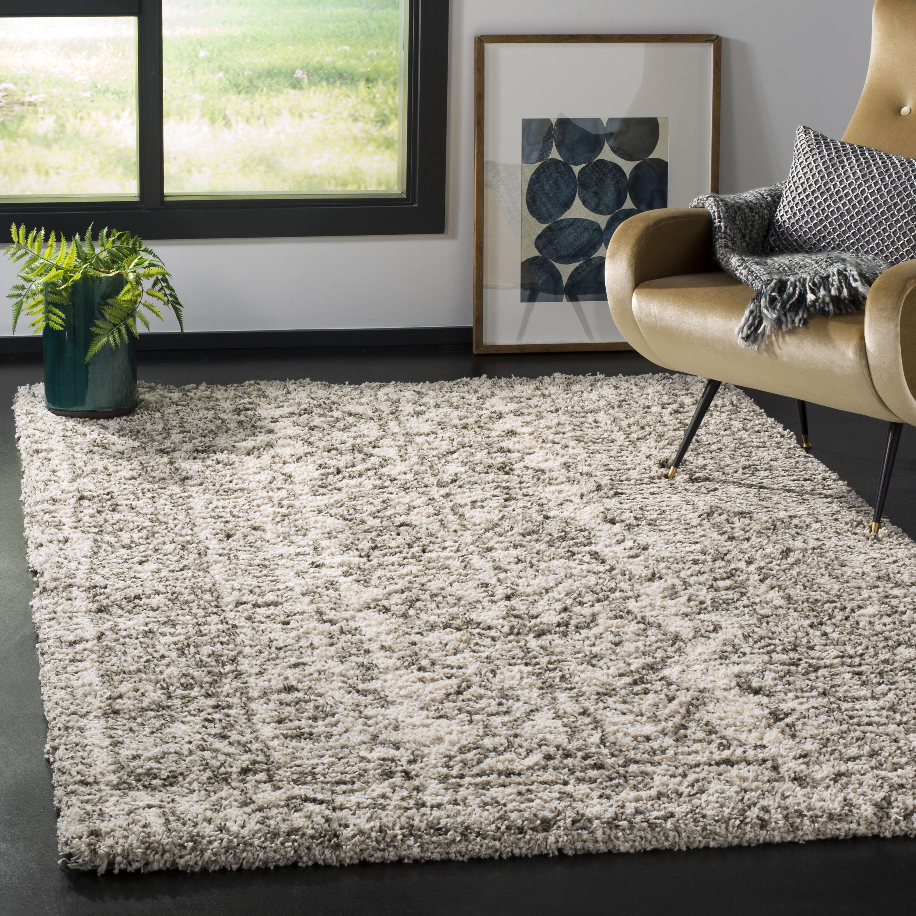 SAFAVIEH Hudson Raphael Geometric Shag Area Rug, Ivory/Grey, 7' x 7' Square